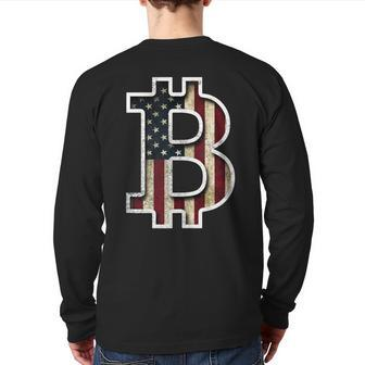 Bitcoin American Flag Cryptocurrency Patriotic Investor Back Print Long Sleeve T-shirt | Mazezy