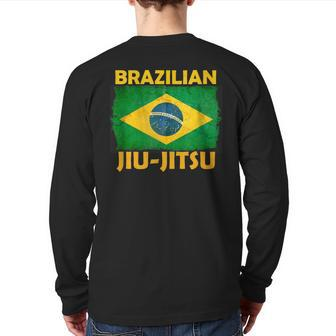 Bjj Brazilian Jiu Jitsu Distressed Flag Novelty Back Print Long Sleeve T-shirt | Mazezy