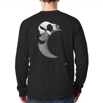 Black & White Ruffed Lemur Indri In Space On The Moon Back Print Long Sleeve T-shirt | Mazezy