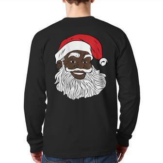 Black Happy Santa Fun African American Santa Back Print Long Sleeve T-shirt - Seseable