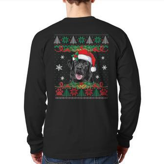 Black Lab Christmas Santa Ugly Sweater Dog Lover Xmas Back Print Long Sleeve T-shirt | Mazezy