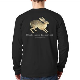 Black-Tailed Jackrabbit Portrait With Scientific Name Back Print Long Sleeve T-shirt | Mazezy