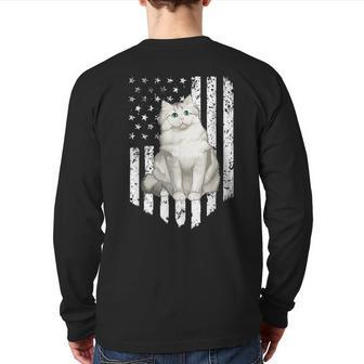 Black White American Flag Ragamuffin 4Th Of July Cat Back Print Long Sleeve T-shirt | Mazezy