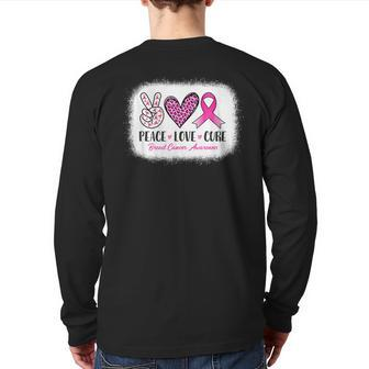 Bleached Peace Love Cure Leopard Breast Cancer Awareness Back Print Long Sleeve T-shirt - Monsterry