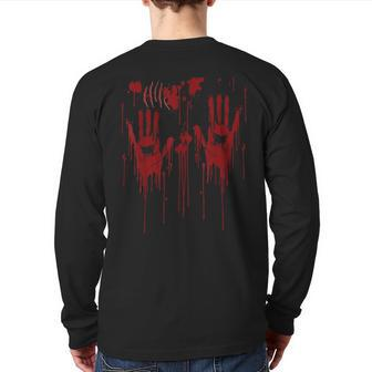 Blood Splatter Costume Gag Fancy Dress Scary Halloween Back Print Long Sleeve T-shirt | Mazezy