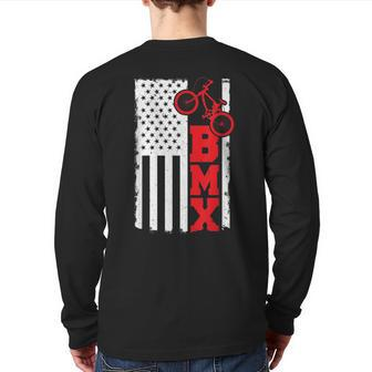 Bmx Flag Usa Bike Freestyle Dirt Street Park Rider Back Print Long Sleeve T-shirt | Mazezy