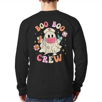 Boo Boo Crew Nurse Ghost Retro Halloween Nurse Back Print Long Sleeve T-shirt | Mazezy