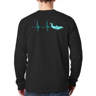 Bottlenose Dolphin Heartbeat Mammals Ekg Pulse Ocean Back Print Long Sleeve T-shirt | Mazezy