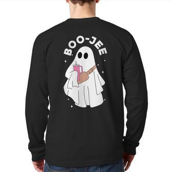 Boujee Boo-Jee Costume Ghost Spooky Season Cute Halloween Back Print Long Sleeve T-shirt - Seseable
