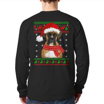 Boxer Dog Ugly Sweater Christmas Puppy Dog Lover Back Print Long Sleeve T-shirt | Mazezy