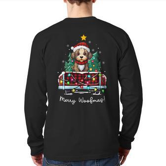 Boxerdoodle Christmas Dog Truck Plaid Xmas Tree Back Print Long Sleeve T-shirt | Mazezy