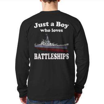 Boy Who Loves Battleship Uss New Jersey Bb-62 Ww2 Warship Back Print Long Sleeve T-shirt | Mazezy
