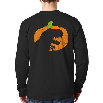 Boys Halloween Pumpkin T-Rex Dinosaur Silhouette Back Print Long Sleeve T-shirt - Thegiftio UK