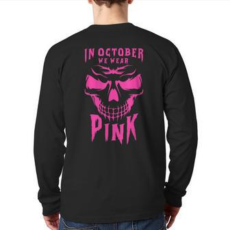 Breast Cancer Awareness Month Halloween Skull Pink Ribbon Back Print Long Sleeve T-shirt - Thegiftio UK