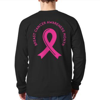 Breast Cancer Awareness Pink Ribbon Support Squad Cancer Back Print Long Sleeve T-shirt - Seseable