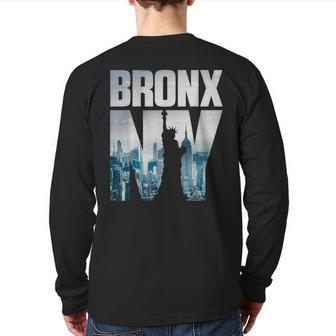 Bronx Nyc New York City Skyline Illustration Graphic Back Print Long Sleeve T-shirt - Thegiftio UK