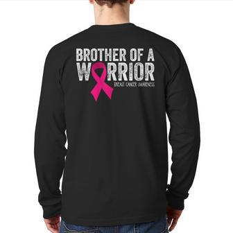 Brother Of A Warrior Breast Cancer Awareness Pink Back Print Long Sleeve T-shirt | Mazezy