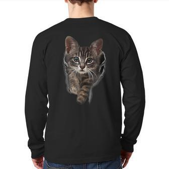 Brown-Kitten Staring-Cute Cats Back Print Long Sleeve T-shirt | Mazezy