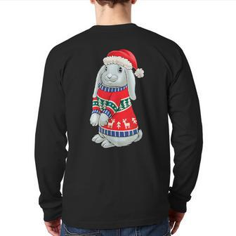 Bunny With Christmas Sweater Xmas Rabbit Christmas Back Print Long Sleeve T-shirt - Thegiftio UK