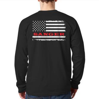 California American Flag Sanger Usa Patriotic Souvenir Back Print Long Sleeve T-shirt | Mazezy