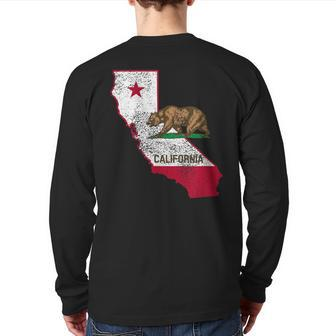 California State Flag And Outline Distressed Back Print Long Sleeve T-shirt | Mazezy