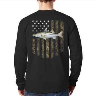Camo American Flag Snook Fishing 4Th Of July Back Print Long Sleeve T-shirt | Mazezy