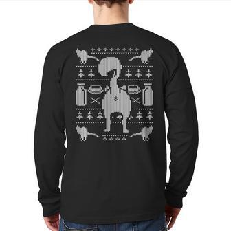 Cat Butt Kitty Ugly Christmas Sweater Back Print Long Sleeve T-shirt | Mazezy