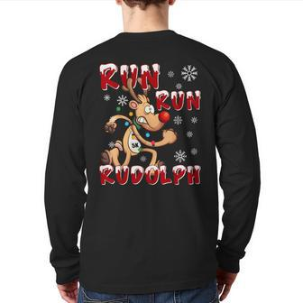 Christmas 5K Run Run Rudolph Holiday Team Running Outfit Back Print Long Sleeve T-shirt - Thegiftio UK