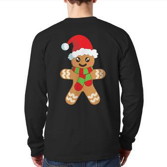 Christmas Baking Cookie Cute Gingerbread Man Back Print Long Sleeve T-shirt - Seseable