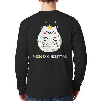 Christmas Cat Lovers Ugly Sweater Pajama Polar Express Back Print Long Sleeve T-shirt | Mazezy