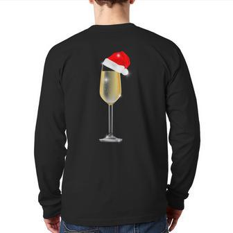 Christmas Champagne Cool Glass Santa Hat Drink Back Print Long Sleeve T-shirt | Mazezy