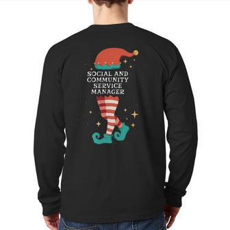 Christmas Gnome Xmas Social And Community Service Manager Back Print Long Sleeve T-shirt | Mazezy