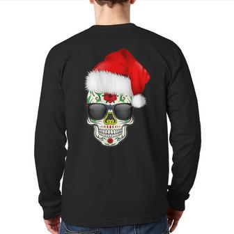 Christmas Hat Santa Day Of The Dead Sugar Skull Party Back Print Long Sleeve T-shirt - Monsterry UK