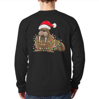 Christmas Lights Walrus Wearing Xmas Hat Walrus Lover Back Print Long Sleeve T-shirt - Seseable