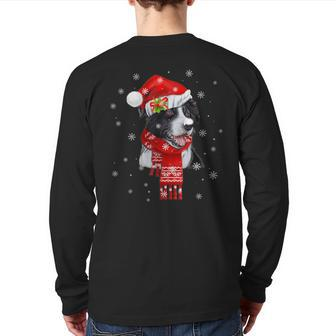 Christmas Pajama Border Collie Costume Santa Hat Back Print Long Sleeve T-shirt - Seseable