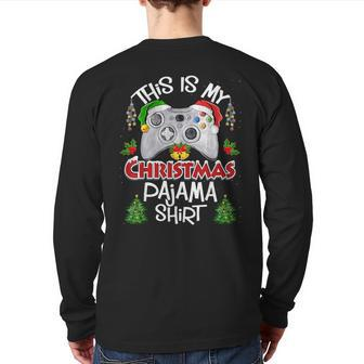 This Is My Christmas Pajama Santa Hat Gamer Video Game Games Back Print Long Sleeve T-shirt - Seseable