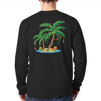 Christmas Palm Tree Tropical Xmas Coconut Lights Pajama Back Print Long Sleeve T-shirt - Seseable