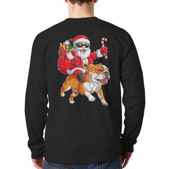 Christmas Santa Claus Riding English Bulldog Xmas Boys Dog Back Print Long Sleeve T-shirt - Thegiftio UK