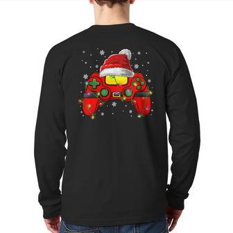 Christmas Santa Hat Video Game Controller Gamer Boys Ns Back Print Long Sleeve T-shirt - Thegiftio UK