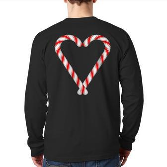 Christmas Sweets Candy Canes Heart Back Print Long Sleeve T-shirt - Seseable