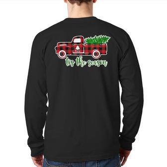 Christmas Tis The Season Plaid Vintage Truck Back Print Long Sleeve T-shirt | Mazezy