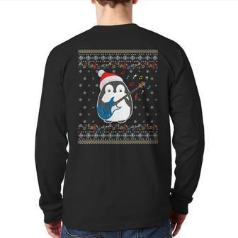 Christmas Ugly Sweater Xmas Family Matching Penguin Guitar Back Print Long Sleeve T-shirt | Mazezy