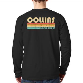 Collins Surname Retro Vintage 80S 90S Birthday Reunion Back Print Long Sleeve T-shirt | Mazezy