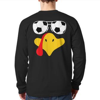 Cool Turkey Face With Soccer Sunglasses Thanksgiving Back Print Long Sleeve T-shirt - Seseable