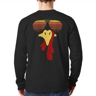Cool Turkey Face With Sunglasses Face Vintage Retro Back Print Long Sleeve T-shirt - Seseable