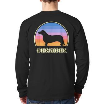 Corgidor Vintage Sunset Dog Back Print Long Sleeve T-shirt | Mazezy