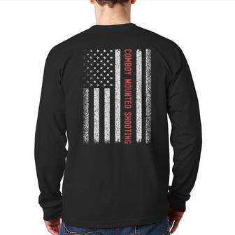 Cowboy Mounted Shooting American Flag 4Th Of July Back Print Long Sleeve T-shirt | Mazezy
