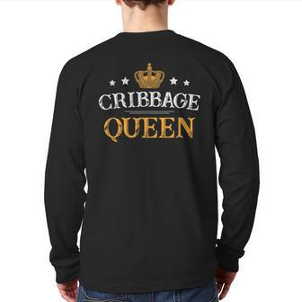 Cribbage Queen Board Card Game Player Gamer Back Print Long Sleeve T-shirt | Mazezy