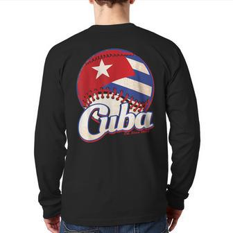 Cuba Flag Cuban Baseball Heritage Vintage Patriotic Pride Back Print Long Sleeve T-shirt - Thegiftio UK