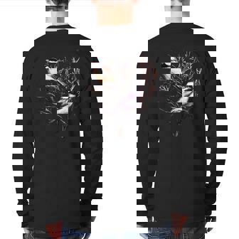 Cute Black Capped Chickadees In Branches Back Print Long Sleeve T-shirt | Mazezy